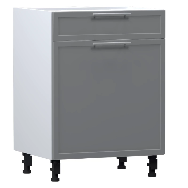 Kombinált alsószekrény ARACY - szélesség 60 cm, szürke / fehér, lábak 15 cm