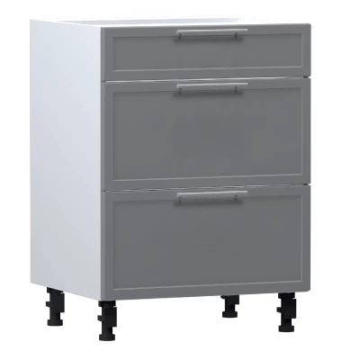 Alsószekrény fiókokkal ARACY - szélesség 60 cm, szürke / fehér, lábak 10 cm