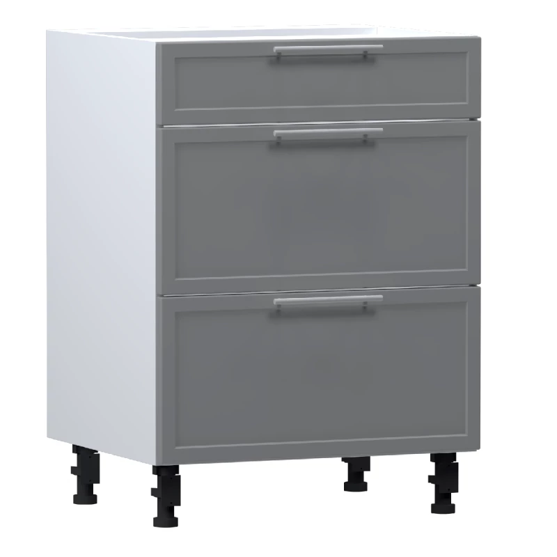 Alsószekrény fiókokkal ARACY - szélesség 60 cm, szürke / fehér, lábak 10 cm