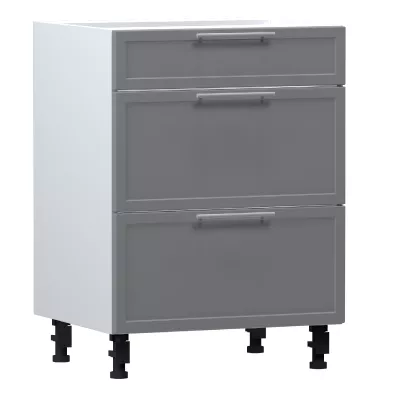 Alsószekrény fiókokkal ARACY - szélesség 60 cm, szürke / fehér, lábak 10 cm