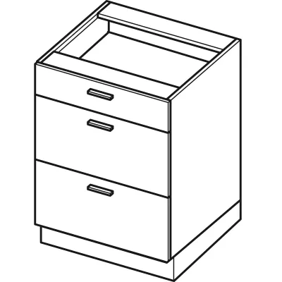 Alsószekrény fiókokkal ARACY - szélesség 60 cm, szürke / fehér, lábak 15 cm