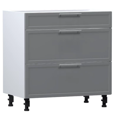 Alsószekrény fiókokkal ARACY - szélesség 80 cm, szürke / fehér, lábak 10 cm