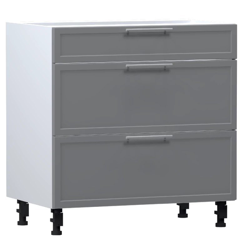 Alsószekrény fiókokkal ARACY - szélesség 80 cm, szürke / fehér, lábak 10 cm