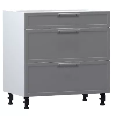 Alsószekrény fiókokkal ARACY - szélesség 80 cm, szürke / fehér, lábak 10 cm