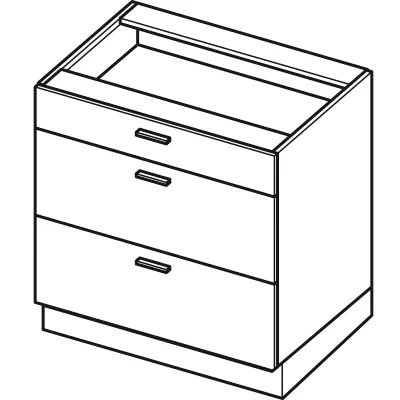 Alsószekrény fiókokkal ARACY - szélesség 80 cm, szürke / fehér, lábak 10 cm