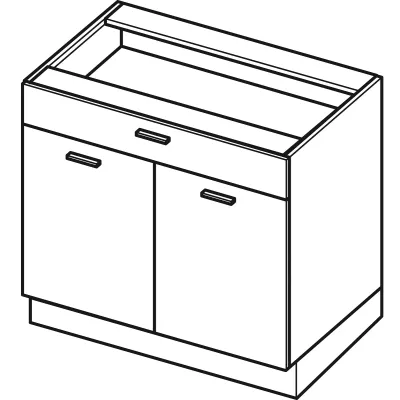 Kombinált alsószekrény ARACY - szélesség 90 cm, szürke / fehér, lábak 10 cm