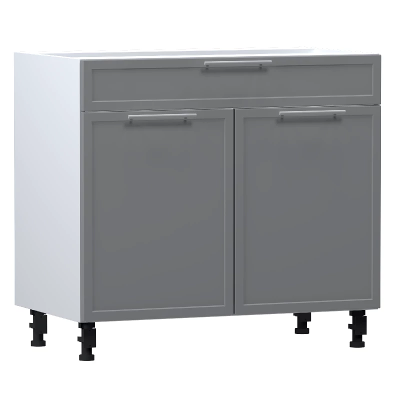 Kombinált alsószekrény ARACY - szélesség 90 cm, szürke / fehér, lábak 10 cm
