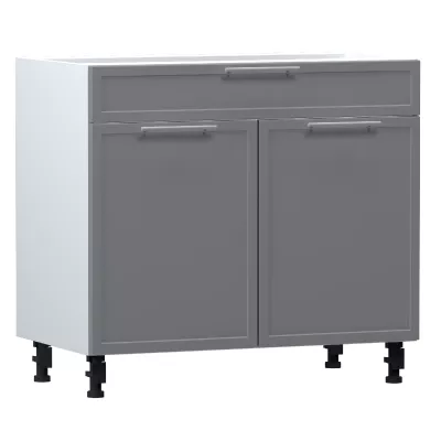 Kombinált alsószekrény ARACY - szélesség 90 cm, szürke / fehér, lábak 10 cm
