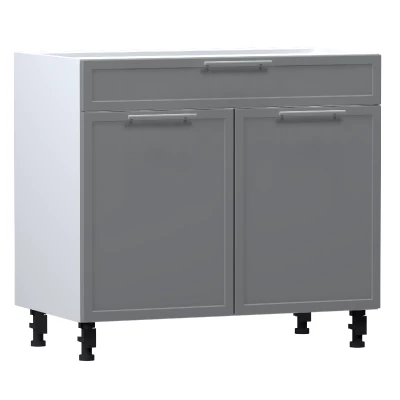Kombinált alsószekrény ARACY - szélesség 90 cm, szürke / fehér, lábak 15 cm