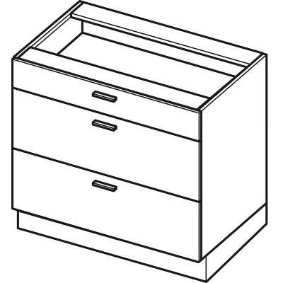 Alsószekrény fiókokkal ARACY - szélesség 90 cm, szürke / fehér, lábak 15 cm