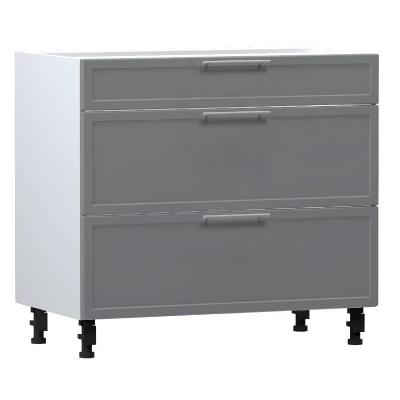 Alsószekrény fiókokkal ARACY - szélesség 90 cm, szürke / fehér, lábak 15 cm