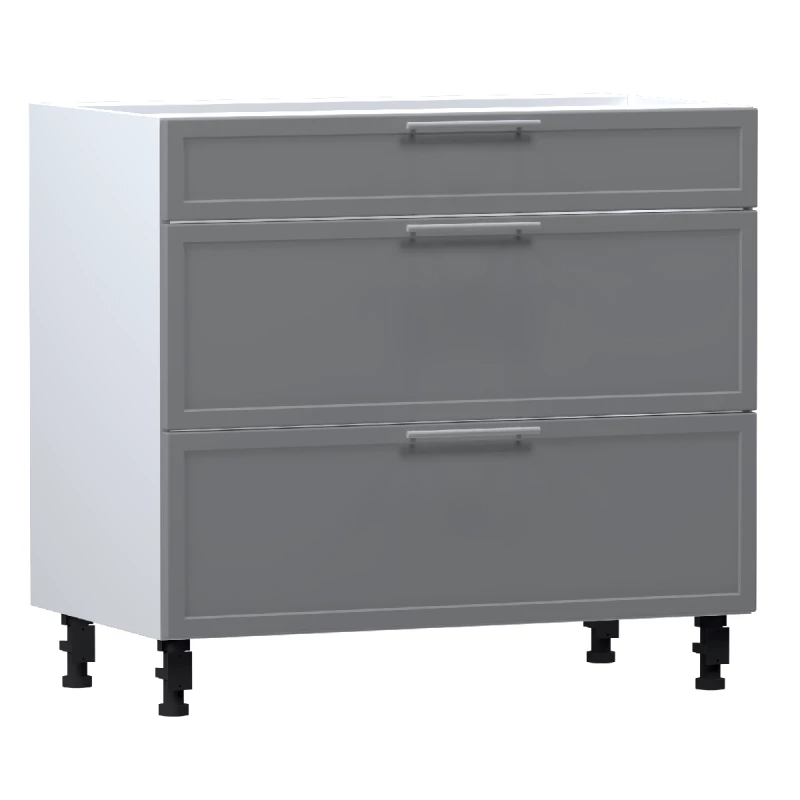 Alsószekrény fiókokkal ARACY - szélesség 90 cm, szürke / fehér, lábak 15 cm