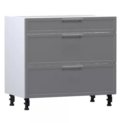 Alsószekrény fiókokkal ARACY - szélesség 90 cm, szürke / fehér, lábak 15 cm