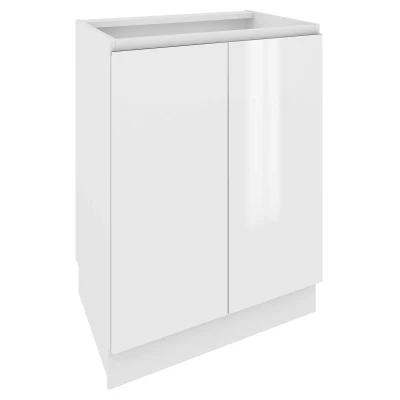 IRENA alsó kétajtós szekrény - szélesség 60 cm, fényes fehér / fehér, lábak 10 cm