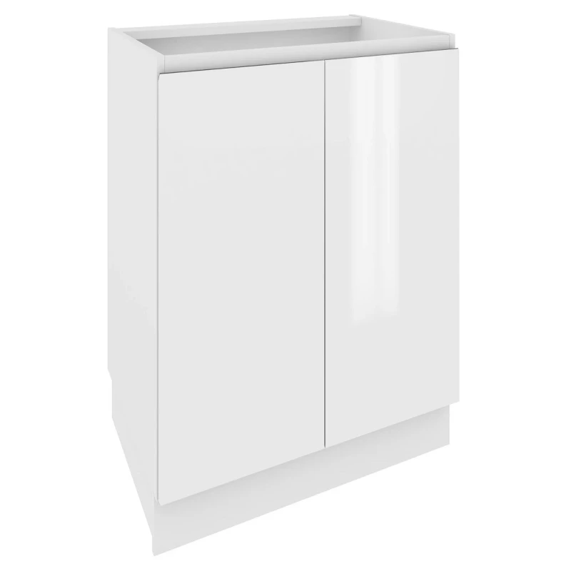 IRENA kétajtós alsó szekrény - szélesség 60 cm, fényes fehér / fehér, lábak 15 cm