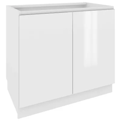 Kétajtós szekrény polccal IRENA - szélesség 90 cm, fényes fehér / fehér, lábak 10 cm