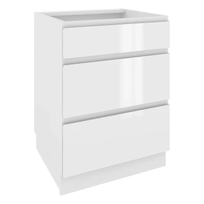 IRENA fiókos szigetszekrény - szélesség 60 cm, fényes fehér / fehér, 10 cm lábak