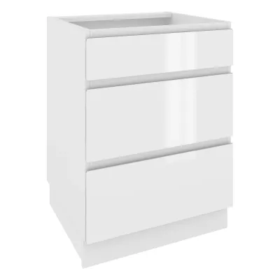 IRENA fiókos szigetszekrény - szélesség 60 cm, fényes fehér / fehér, 10 cm lábak