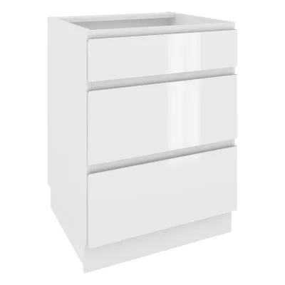 IRENA alsószekrény fiókokkal - szélesség 60 cm, fényes fehér, lábak 10 cm