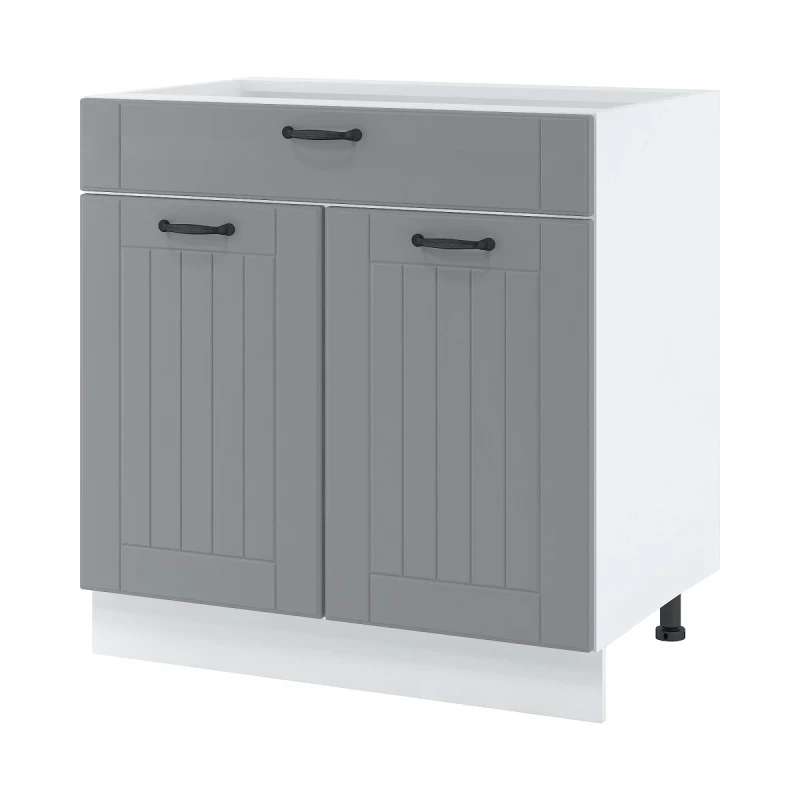 LESJA kombinált alsószekrény - szélesség 80 cm, szürke / fehér, lábak 10 cm