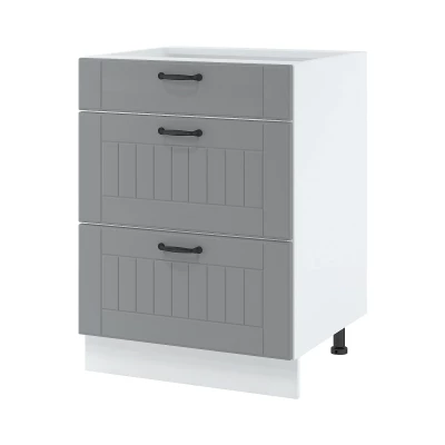 LESJA alsószekrény fiókokkal - szélesség 60 cm, szürke / fehér, lábak 10 cm