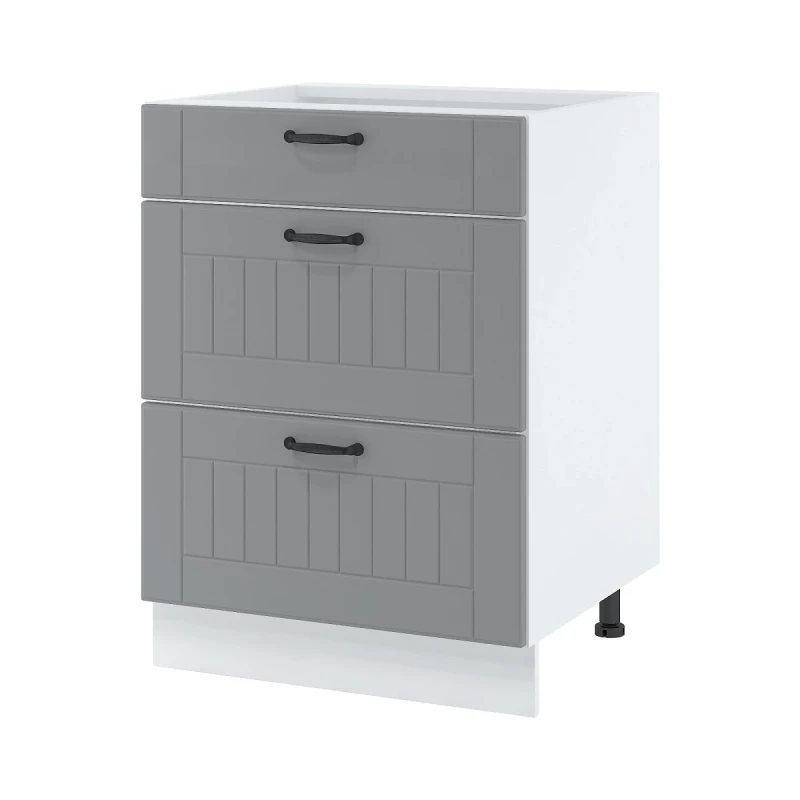 LESJA alsószekrény fiókokkal - szélesség 60 cm, szürke / fehér, lábak 15 cm