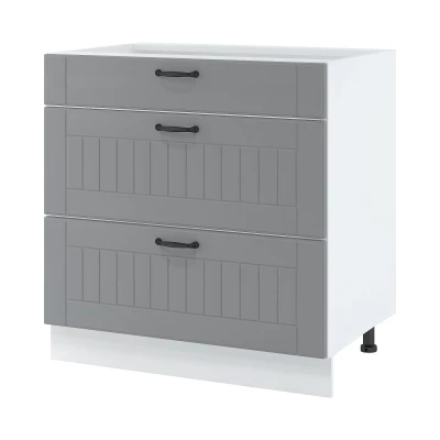 LESJA alsószekrény fiókokkal - szélesség 80 cm, szürke / fehér, lábak 15 cm