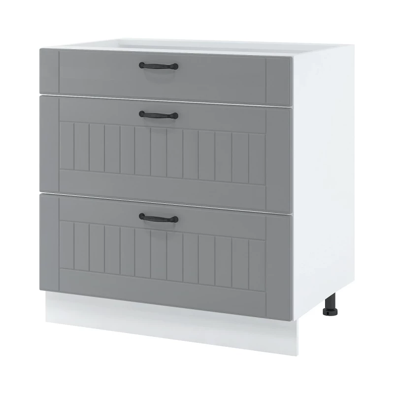LESJA alsószekrény fiókokkal - szélesség 80 cm, szürke / fehér, lábak 15 cm