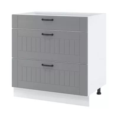 LESJA alsószekrény fiókokkal - szélesség 80 cm, szürke / fehér, lábak 15 cm