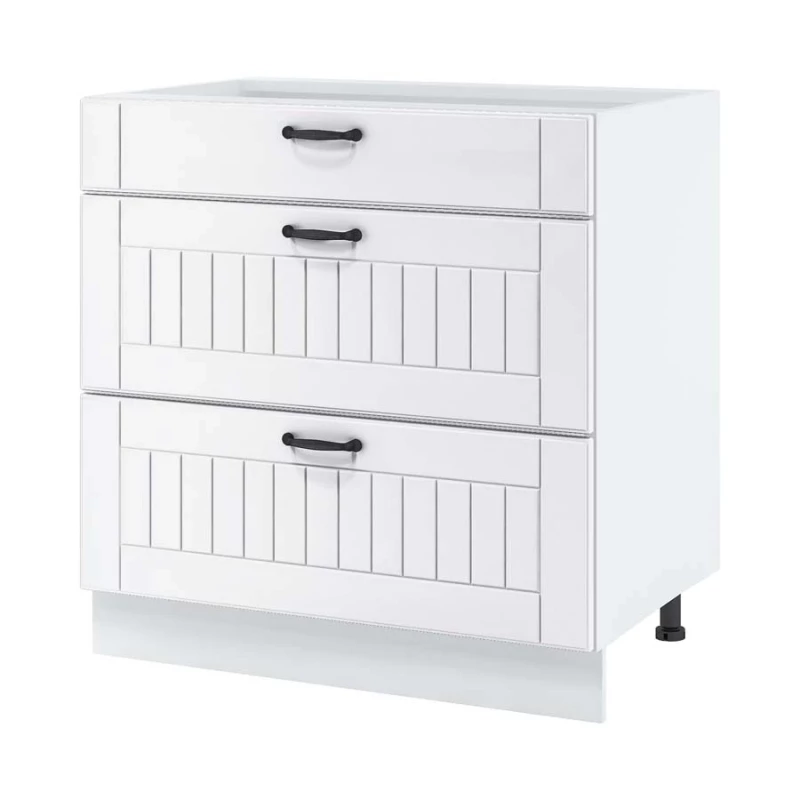 LESJA alsószekrény fiókokkal - szélesség 80 cm, fehér, lábak 10 cm