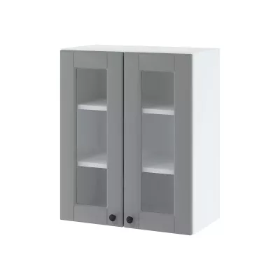 LESJA kétajtós üvegszekrény - szélesség 60 cm, szürke / fehér