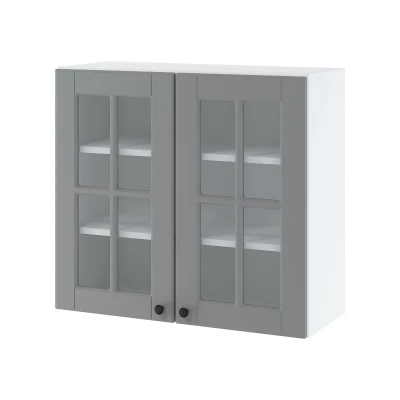 LESJA kétajtós üvegszekrény - szélesség 80 cm, szürke / fehér