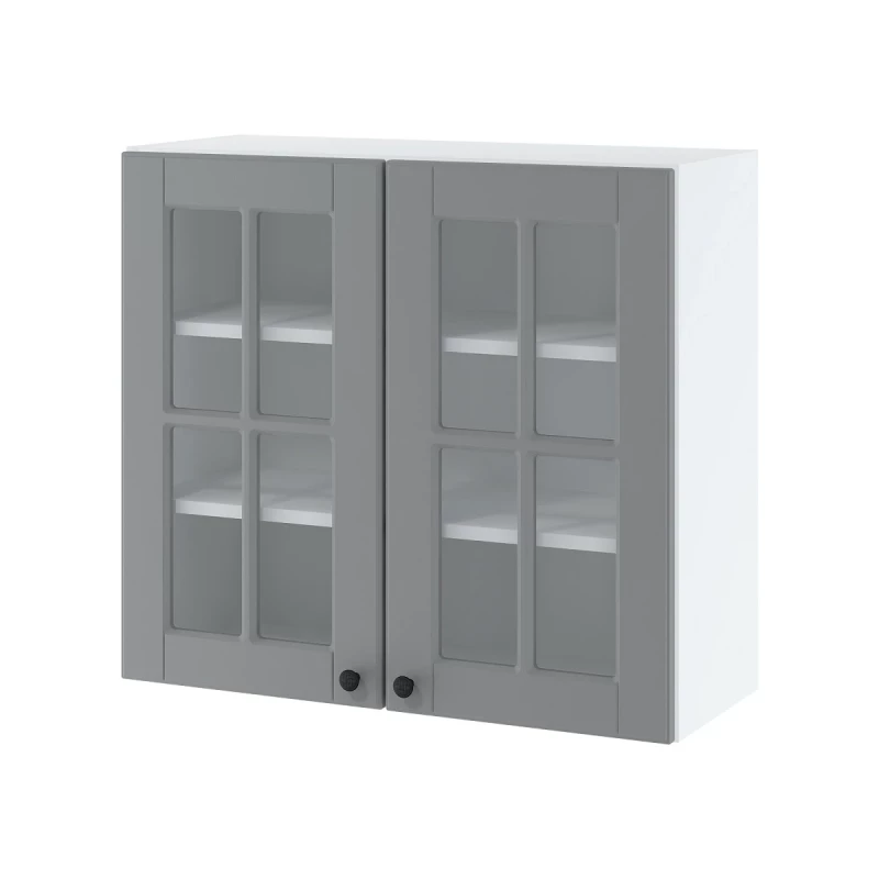 LESJA kétajtós üvegszekrény - szélesség 80 cm, szürke / fehér