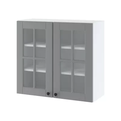 LESJA kétajtós üvegszekrény - szélesség 80 cm, szürke / fehér