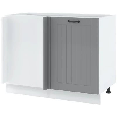 Bővített sarokszekrény LESJA szigethez - szélesség 105 cm, szürke / fehér, lábak 15 cm, bal oldali