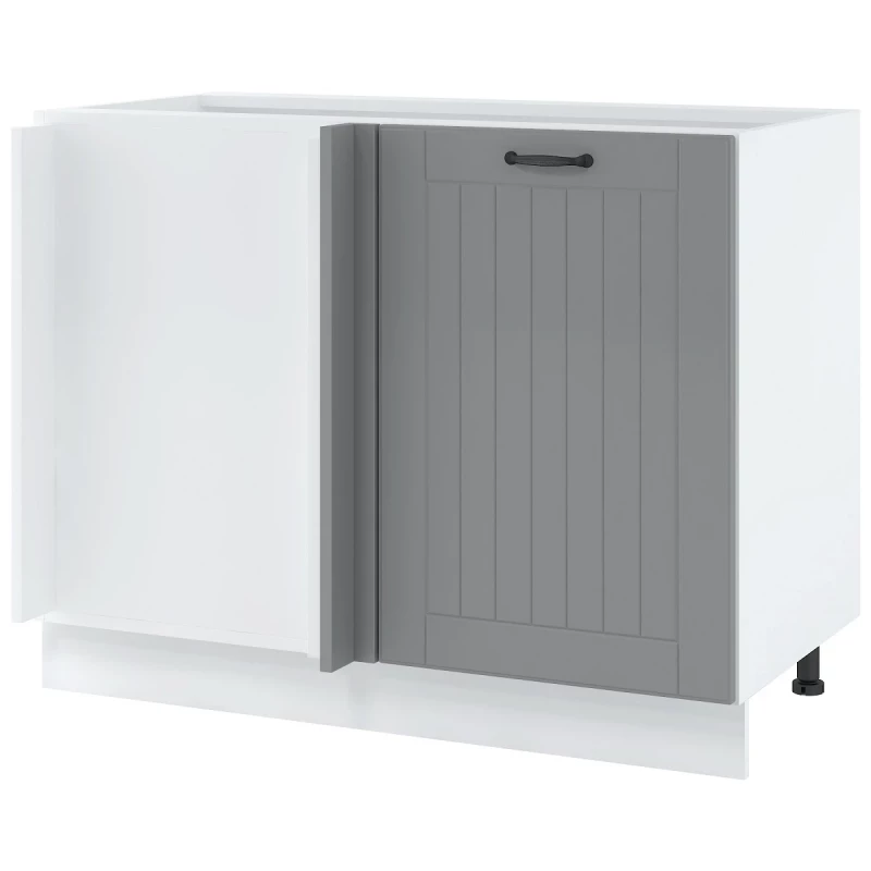 Bővített sarokszekrény LESJA szigethez - szélesség 105 cm, szürke / fehér, lábak 15 cm, bal oldali