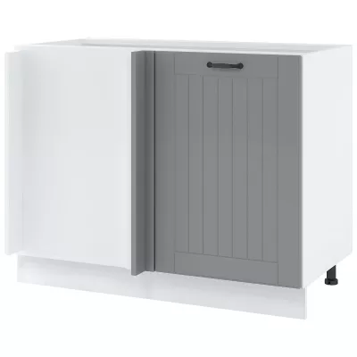 Bővített sarokszekrény LESJA szigethez - szélesség 105 cm, szürke / fehér, lábak 15 cm, bal oldali