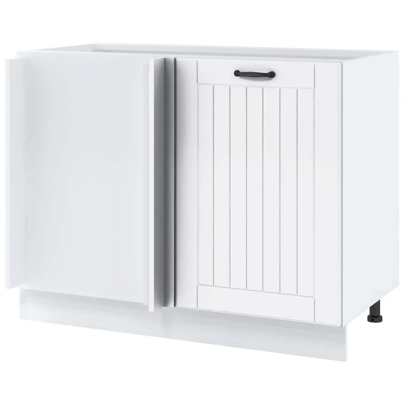 LESJA konyhaszigethez való bővített sarokszekrény - szélesség 105 cm, fehér, lábak 15 cm, bal oldali