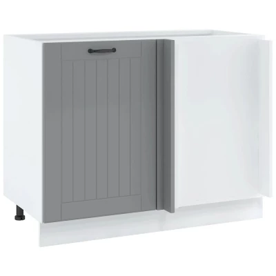 LESJA szigethez való bővített sarokszekrény - szélesség 105 cm, szürke / fehér, 15 cm lábak, jobb oldali