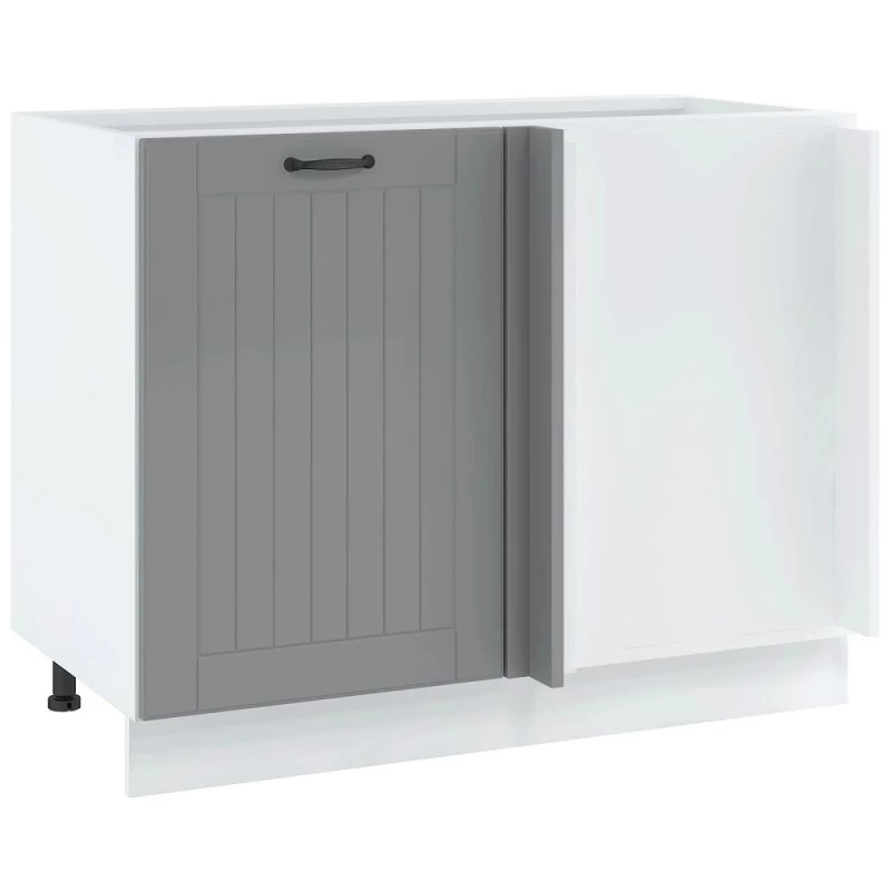 LESJA szigethez való bővített sarokszekrény - szélesség 105 cm, szürke / fehér, 15 cm lábak, jobb oldali