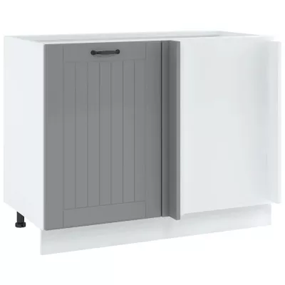 LESJA szigethez való bővített sarokszekrény - szélesség 105 cm, szürke / fehér, 15 cm lábak, jobb oldali