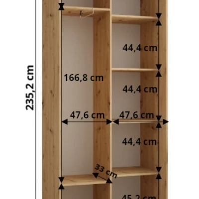 ASIRI 1 gardróbszekrény - 100/45 cm, fekete / artisan tölgy / fekete