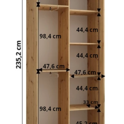 ASIRI 1 gardróbszekrény - 100/45 cm, fekete / artisan tölgy / fekete