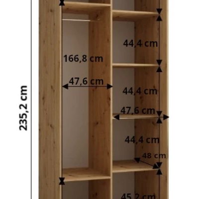 ASIRI 1 gardróbszekrény - 100/60 cm, fehér / artisan tölgy / ezüst