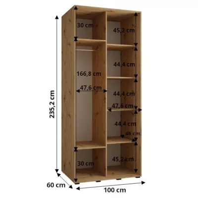 ASIRI 1 gardróbszekrény - 100/60 cm, fehér / artisan tölgy / ezüst