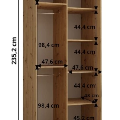 ASIRI 1 gardróbszekrény - 100/60 cm, fehér / artisan tölgy / ezüst