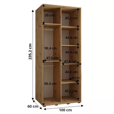 ASIRI 1 gardróbszekrény - 100/60 cm, fehér / artisan tölgy / ezüst