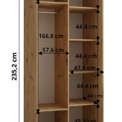 ASIRI 1 gardróbszekrény - 110/60 cm, fehér / artisan tölgy / ezüst