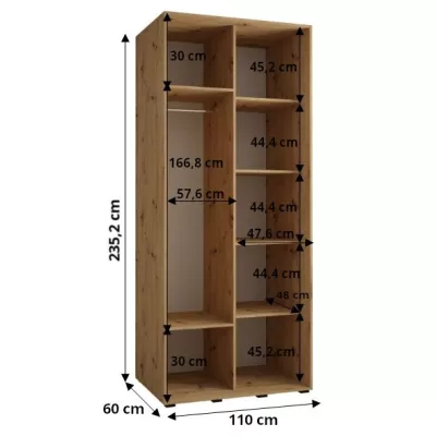 ASIRI 1 gardróbszekrény - 110/60 cm, fehér / artisan tölgy / ezüst