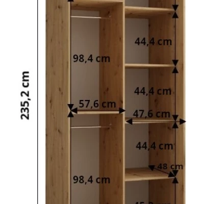 ASIRI 1 gardróbszekrény - 110/60 cm, fehér / artisan tölgy / ezüst